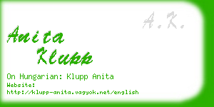 anita klupp business card